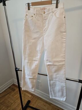 Tory Burch White High-Rise Button-Fly Jeans
